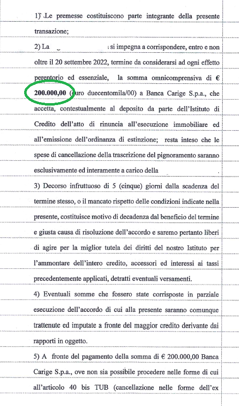 Operazione Immobiliare saldo stralcio italia leader house investment portvenere la spezia documento closing