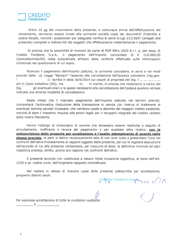 Saldo e Stralcio Sondrio leader house investment società milano i migliori in italia operazione conclusa con successo stralcio del debito closing sondrio 2